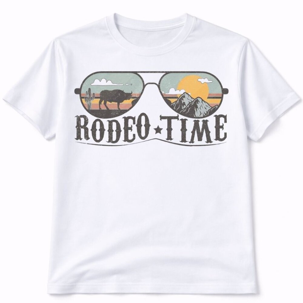 Rodeo Time Western Custom Graphic T Shirt Trendy Boutique Style Tee Womens White